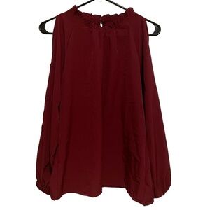 Wine Long Sleeve Cold Shoulder Button Sleeve Blouse Size Medium